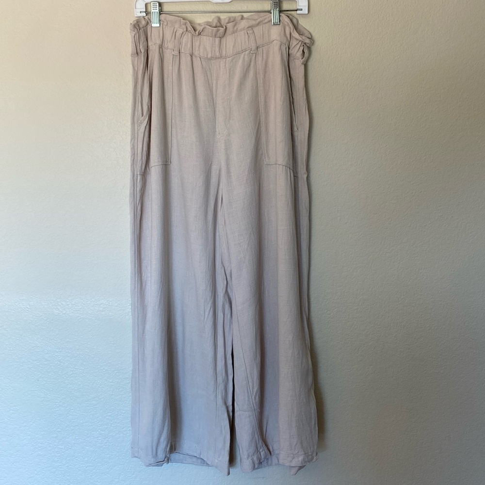 Blank NYC linen blend crop wide leg pants women large beige elastic waist